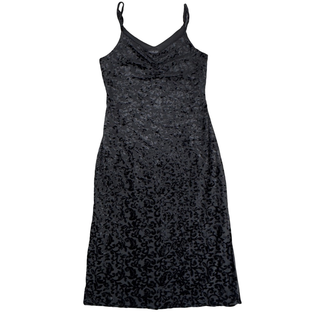 Rachel Zoe Velvet Floral Slip Dress‎ MED Black Midi Cocktail Whimsigoth Witchy